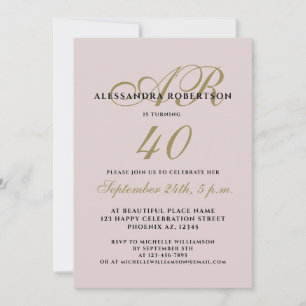 Monogram elegant fyrtioårsdag rosa guld inbjudningar