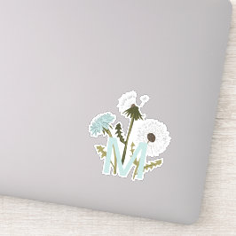 Monogram Elegant Grått Blue Dandelion Flowers Klistermärken