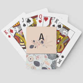 Monogram Elegant Grått Blue Peach Blommönster Casinokort