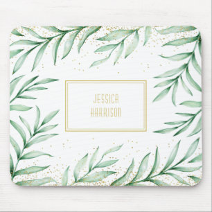 Monogram Elegant Greenery Watercolor Löv Musmatta