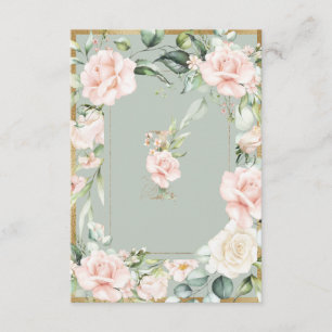 Monogram Elegant Grön Blommig Rosor Bokstav I Tack Kort