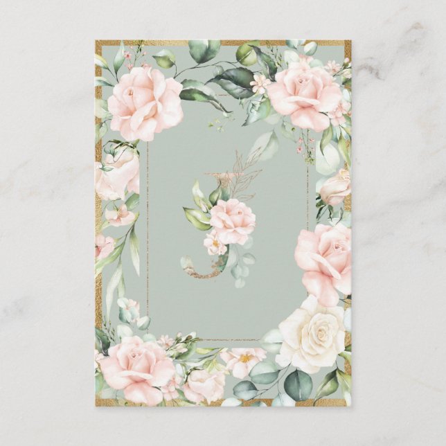 Monogram Elegant Grönt Blommigt Ro Brev J Tack Kort (Framsida)