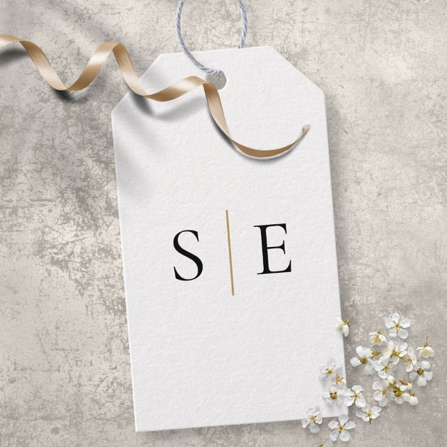 Monogram Elegant Guld Black Minimalist Presentetikett (Monogram Elegant Gold Black Minimalist Gift Tags)