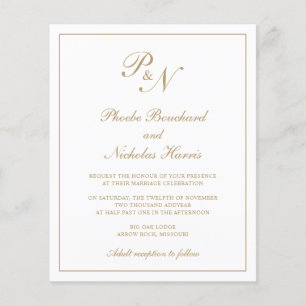 Monogram Elegant Guld budgetbröllop inbjudan