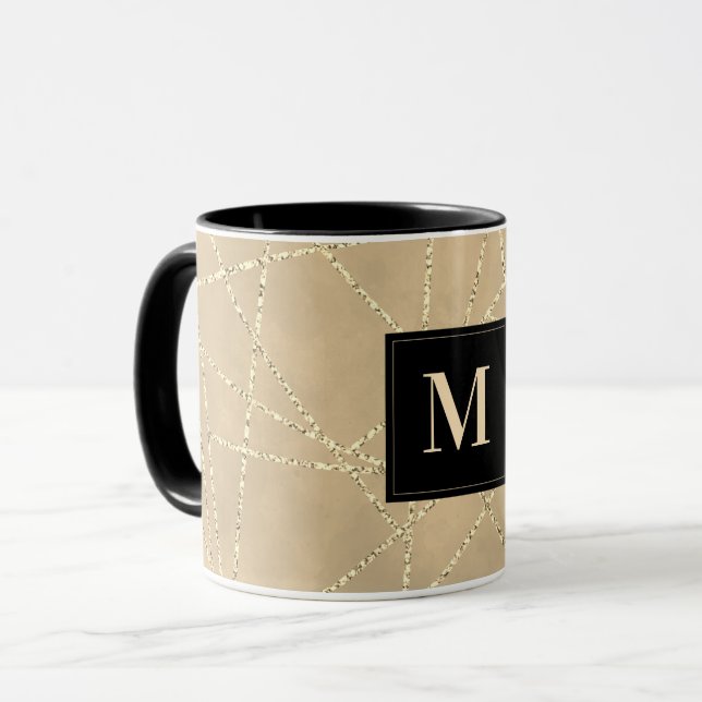 Monogram Elegant Guld Falskt Glitter Mugg (Framsida vänster)