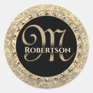 Monogram Elegant Guld Glam Seal Runt Klistermärke