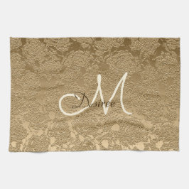 Monogram Elegant Guld Modern Girly Blommigt Kökshandduk