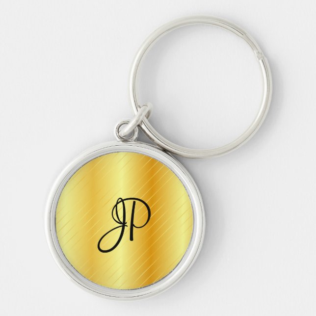 Monogram Elegant Guld ser modern mall Rund Silverfärgad Nyckelring (Framsidan)