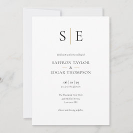 Monogram Elegant Guld Svart Bröllop Inbjudningar