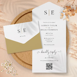 Monogram Elegant Guld Svart QR-kod Bröllop