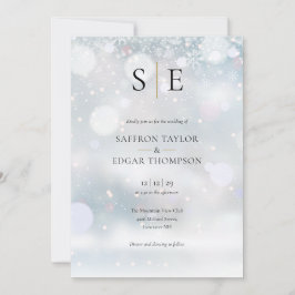 Monogram Elegant Guld Svart Vinter Bröllop Inbjudningar