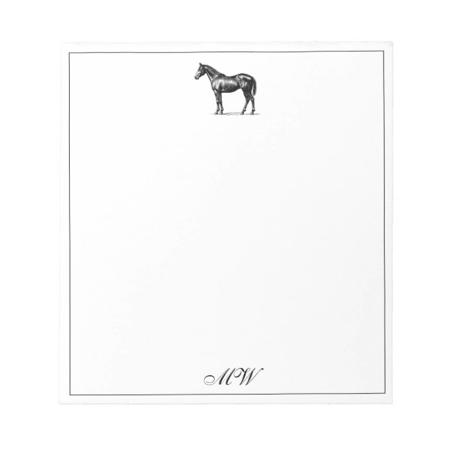 Monogram Elegant Horse Equestrian Custom Initials Anteckningsblock (Framsida)
