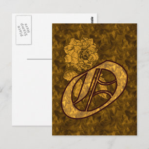 Monogram Elegant Initial O Guld Peony Blomma Vykort