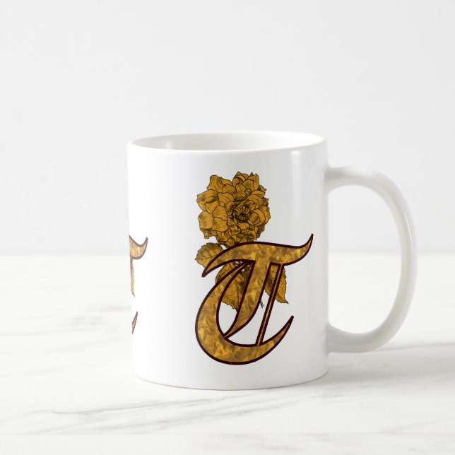 Monogram Elegant Initial T Guld Peony Kaffemugg (Höger)