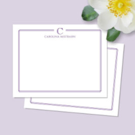 Monogram Elegant Lila Kant Brevpapper Anteckningskort