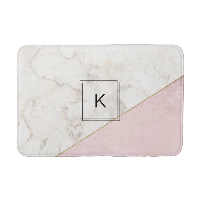Monogram Elegant Marble Minimalist Ro Guld Badrumsmatta (Framsidan)