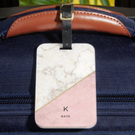 Monogram Elegant Marble Minimalist Ro Guld Bagagebricka