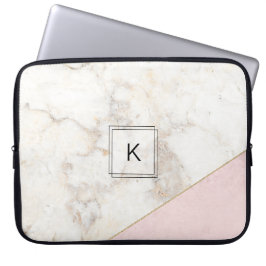 Monogram Elegant Marble Minimalist Ro Guld Laptop Fodral