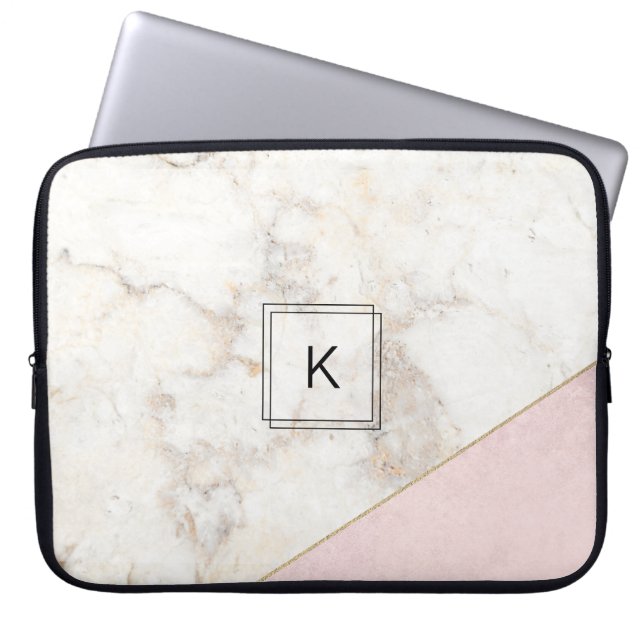 Monogram Elegant Marble Minimalist Ro Guld Laptop Fodral (Framsidan)