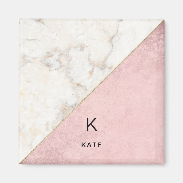 Monogram Elegant Marble Minimalist Ro Guld Magnet (Framsidan)