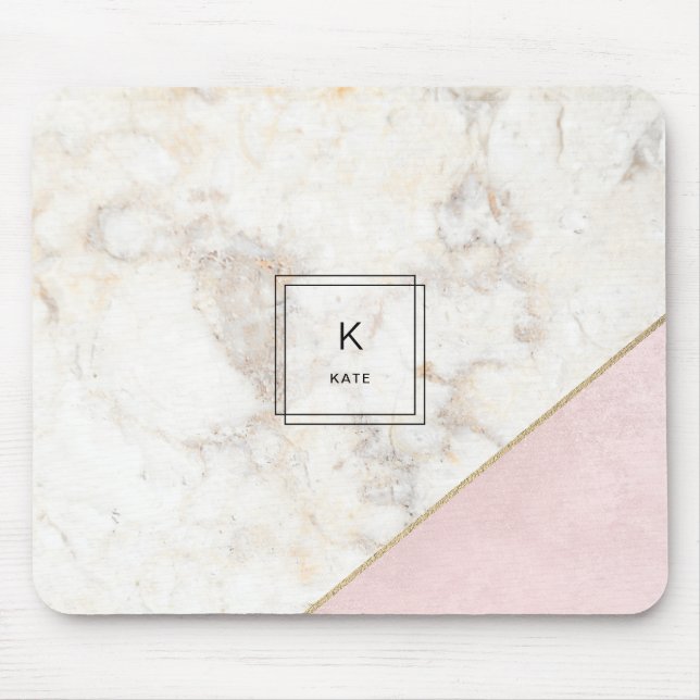 Monogram Elegant Marble Minimalist Ro Guld Musmatta (Framsidan)