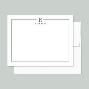 Monogram Elegant Marinblå Kant Brevpapper Anteckningskort