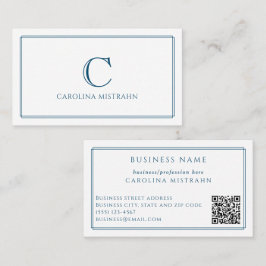 Monogram Elegant Marinblå Kant QR-kod Visitkort