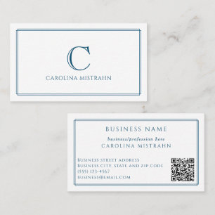 Monogram Elegant Marinblå Kant QR-kod Visitkort