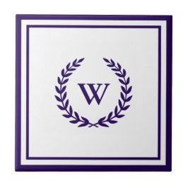 Monogram Elegant, marinblå, vit keramisk platta Kakelplatta