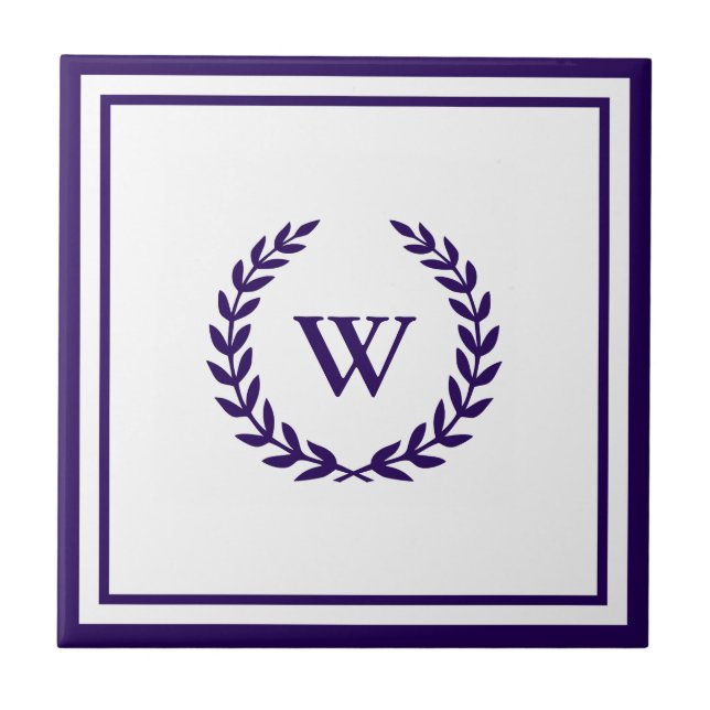Monogram Elegant, marinblå, vit keramisk platta Kakelplatta (Framsidan)