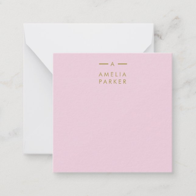 Monogram Elegant Minimal Röda Rosa Guld Notkort Anteckningskort (Framsida)