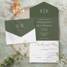 Monogram Elegant Minimalistisk Olivgrön Bröllopsin