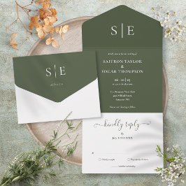 Monogram Elegant Minimalistisk Olivgrön Bröllopsin