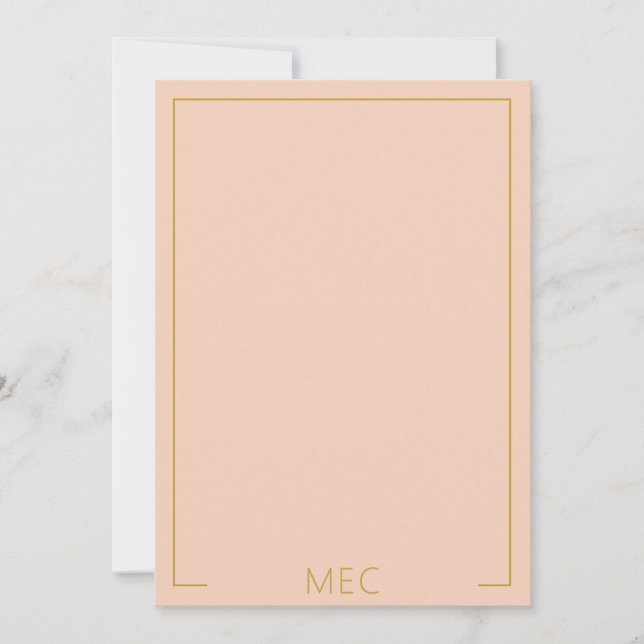 Monogram Elegant Minimalistisk Persikros & Guld Anteckningskort (Framsida)