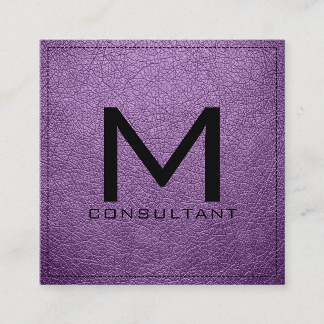 Monogram Elegant Modern African Violet Leather Fyrkantigt Visitkort (Framsida)