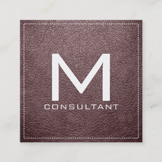 Monogram Elegant Modern Bazaar Leather Fyrkantigt Visitkort (Framsida)