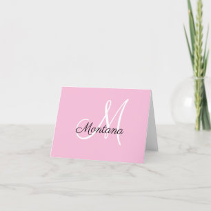 Monogram Elegant Modern enkel Girly-Rosa Tack Kort