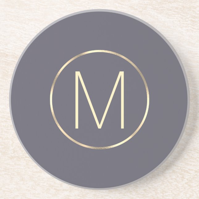 Monogram Elegant Modern Grått Guld Underlägg (Framsidan)