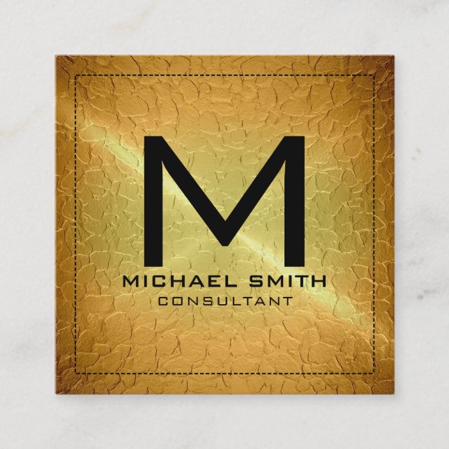 Monogram Elegant Modern Guld Metall Fyrkantigt Visitkort (Framsida)