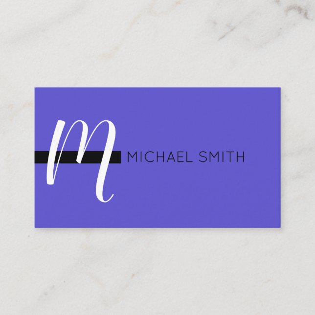 Monogram Elegant Modern Iris och Svart Visitkort (Framsida)