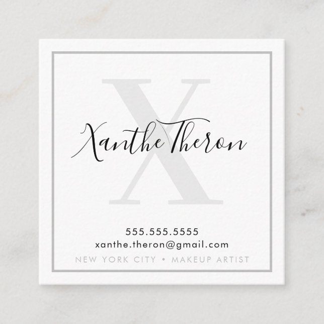 MONOGRAM-elegant, modern minimal coola grått Fyrkantigt Visitkort (Framsida)
