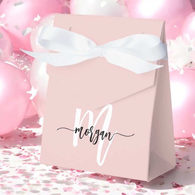 Monogram Elegant Modern Rosa Svart Presentaskar (Skapare uppladdad)