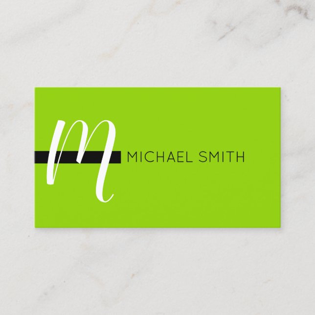 Monogram Elegant Modern Sheen Grönt och Black Visitkort (Framsida)