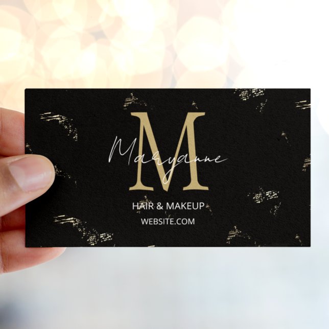 Monogram Elegant Modern Svart Guld Visitkort (Skapare uppladdad)