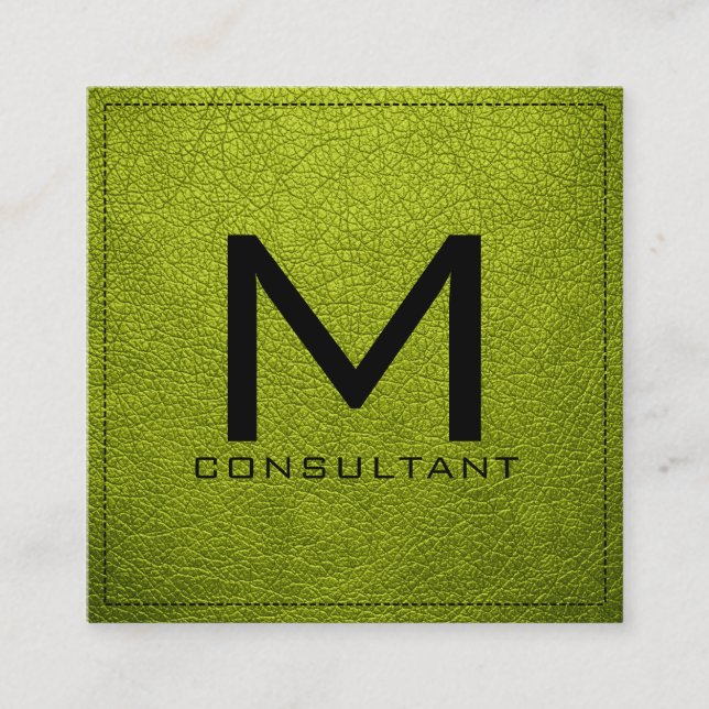 Monogram Elegant Modern syra-Grönt läder Fyrkantigt Visitkort (Framsida)