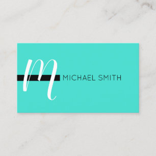Monogram Elegant Modern turkos och svart Visitkort