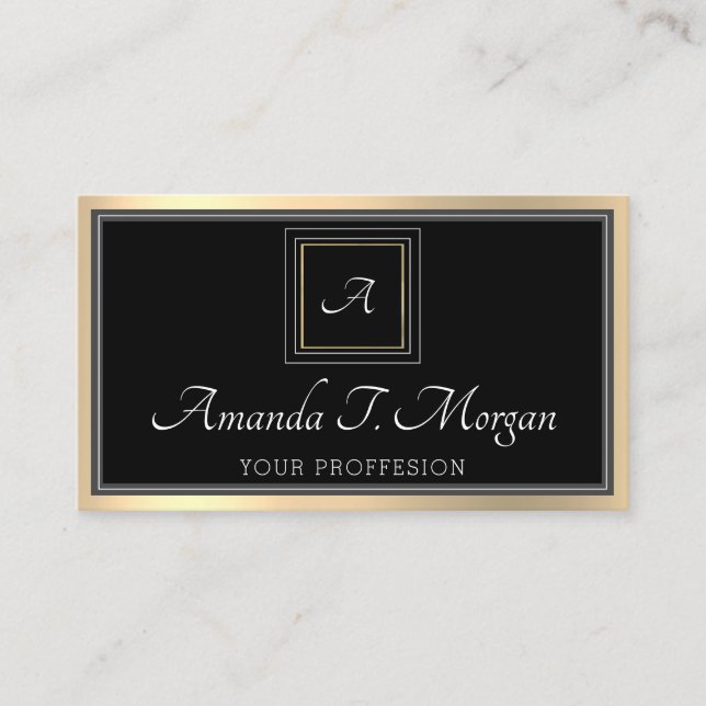 Monogram Elegant Möte Guld Black Minimalism Visitkort (Framsida)