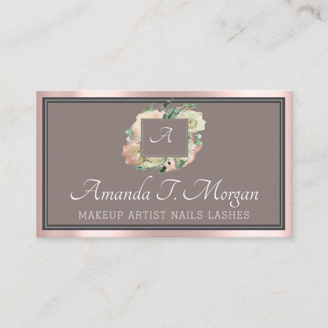 Monogram Elegant Möte Ro Blommigt Ram Visitkort (Framsida)