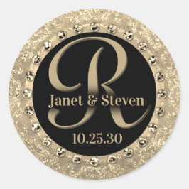 Monogram Elegant Namn Guld Glam Seal Runt Klistermärke