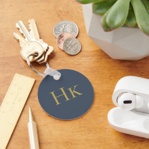 Monogram Elegant Navy Guld Monogrammed Initialer Nyckelring